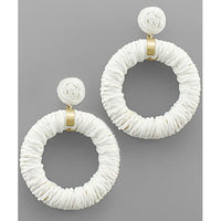 Raffia Circle Dangle Earrings - White