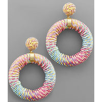 Raffia Circle Dangle Earrings - Multi