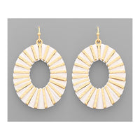 Raffia Wrapped Oval Earrings - White