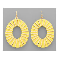 Raffia Wrapped Oval Earrings - Yellow