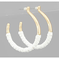 Raffia Wrapped Circle Hoops - White
