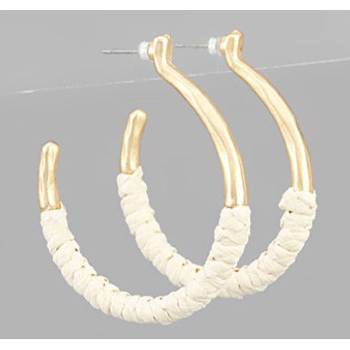 Raffia Wrapped Circle Hoops - Ivory