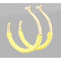 Raffia Wrapped Circle Hoops - Yellow