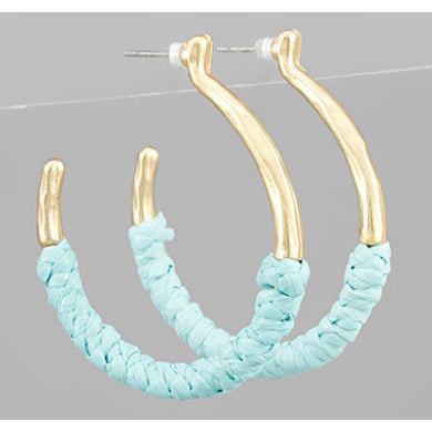 Raffia Wrapped Circle Hoops - Turquoise