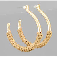 Raffia Wrapped Circle Hoops - Beige