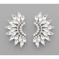 Glass Stone Wing Earrings - Rhodium and Clear