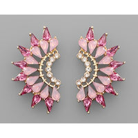 Glass Stone Wing Earrings - Fuchsia