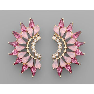 Glass Stone Wing Earrings - Fuchsia
