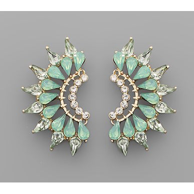 Glass Stone Wing Earrings - Mint