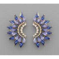 Glass Stone Wing Earrings - Blue