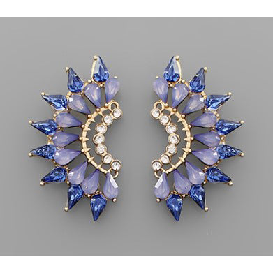 Glass Stone Wing Earrings - Blue