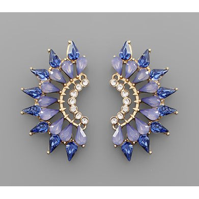 Glass Stone Wing Earrings - Blue