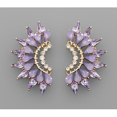 Glass Stone Wing Earrings - Lavender