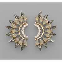 Glass Stone Wing Earrings - Black Diamond