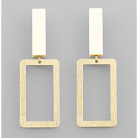 Metal Square and Wood Bar Earrings - Ivory