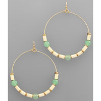 Wood & Stone Circle Earrings - Ivory and Mint