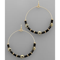Wood & Stone Circle Earrings - Black and Dalmatian Jasper