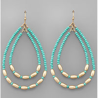 Beaded 2 Teardrop Earrings - Teal