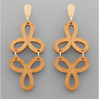 Geometric Wood Dangle Earrings - Brown
