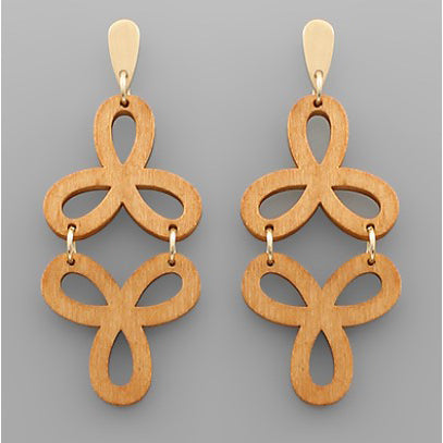 Geometric Wood Dangle Earrings - Brown
