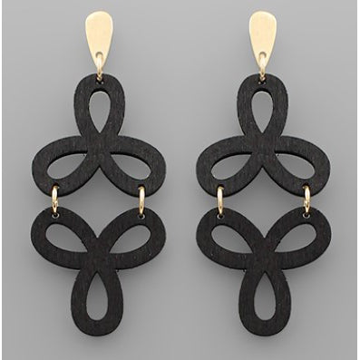Geometric Wood Dangle Earrings - Black