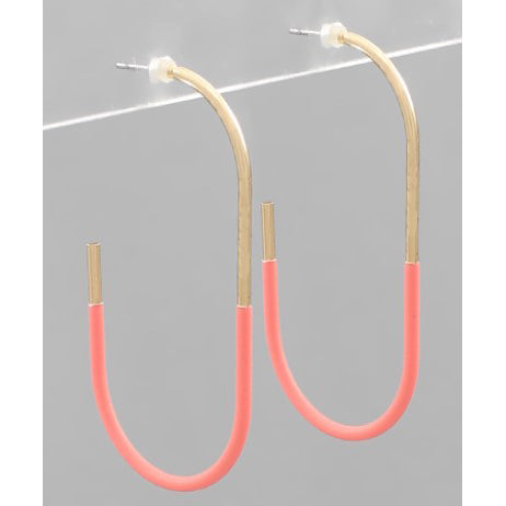 Half Color Coated Oval Hoops - Peach and Gold