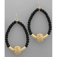 Rattan & Wood Ball Teardrop Earrings - Black