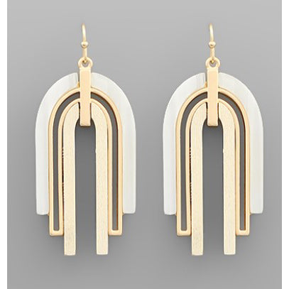 Wood & Acrylic Arch Earrings - Cream