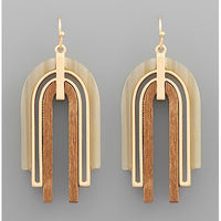 Wood & Acrylic Arch Earrings - Natural