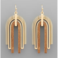 Wood & Acrylic Arch Earrings - Natural
