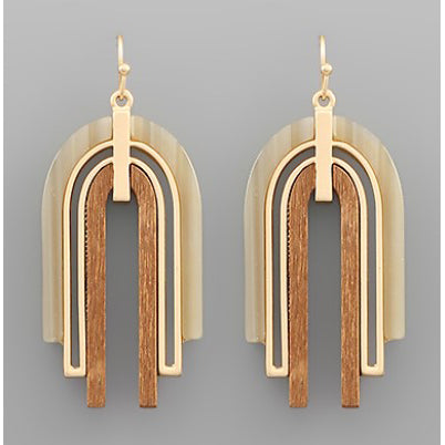 Wood & Acrylic Arch Earrings - Natural