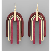 Wood & Acrylic Arch Earrings - Burgundy