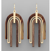 Wood & Acrylic Arch Earrings - Brown