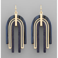 Wood & Acrylic Arch Earrings - Navy