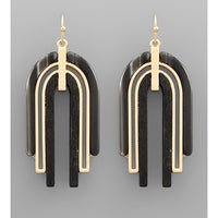 Wood & Acrylic Arch Earrings - Black