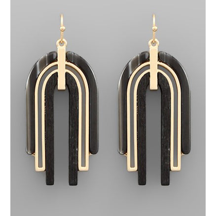 Wood & Acrylic Arch Earrings - Black