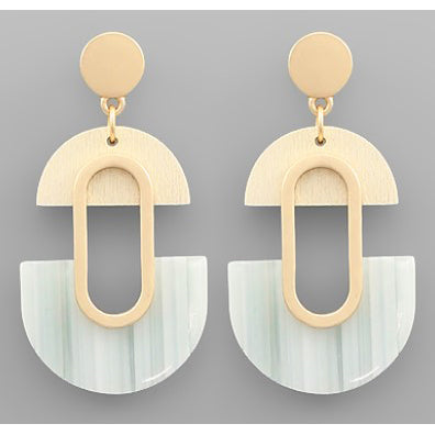U Shape Acrylic & Wood Earrings - Cream