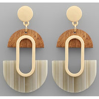 U Shape Acrylic & Wood Earrings - Brown