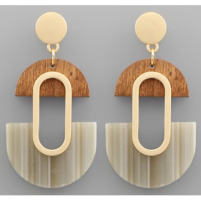U Shape Acrylic & Wood Earrings - Brown