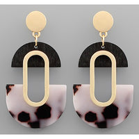 U Shape Acrylic & Wood Earrings - Black