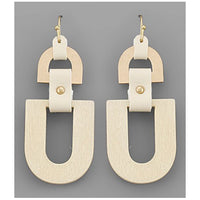 Leather Linked U Shape Earrings - White