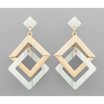 Double Square Link Earrings - Cream