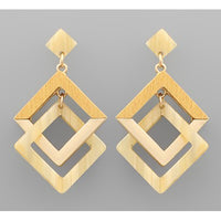 Double Square Link Earrings - Mustard