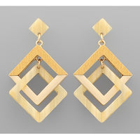 Double Square Link Earrings - Mustard