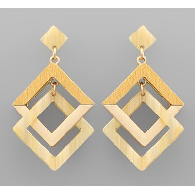 Double Square Link Earrings - Mustard