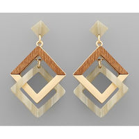 Double Square Link Earrings - Brown