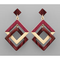 Double Square Link Earrings - Burgundy