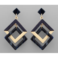 Double Square Link Earrings - Navy