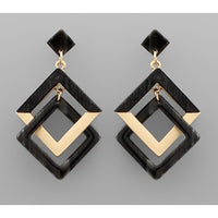 Double Square Link Earrings - Black