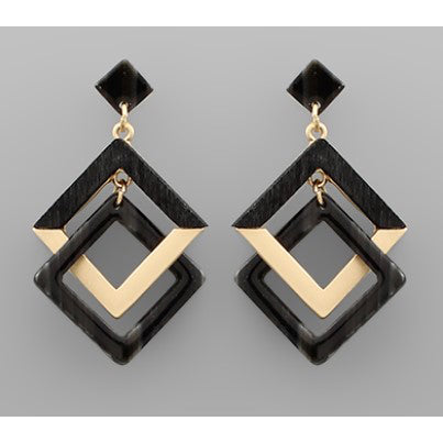 Double Square Link Earrings - Black